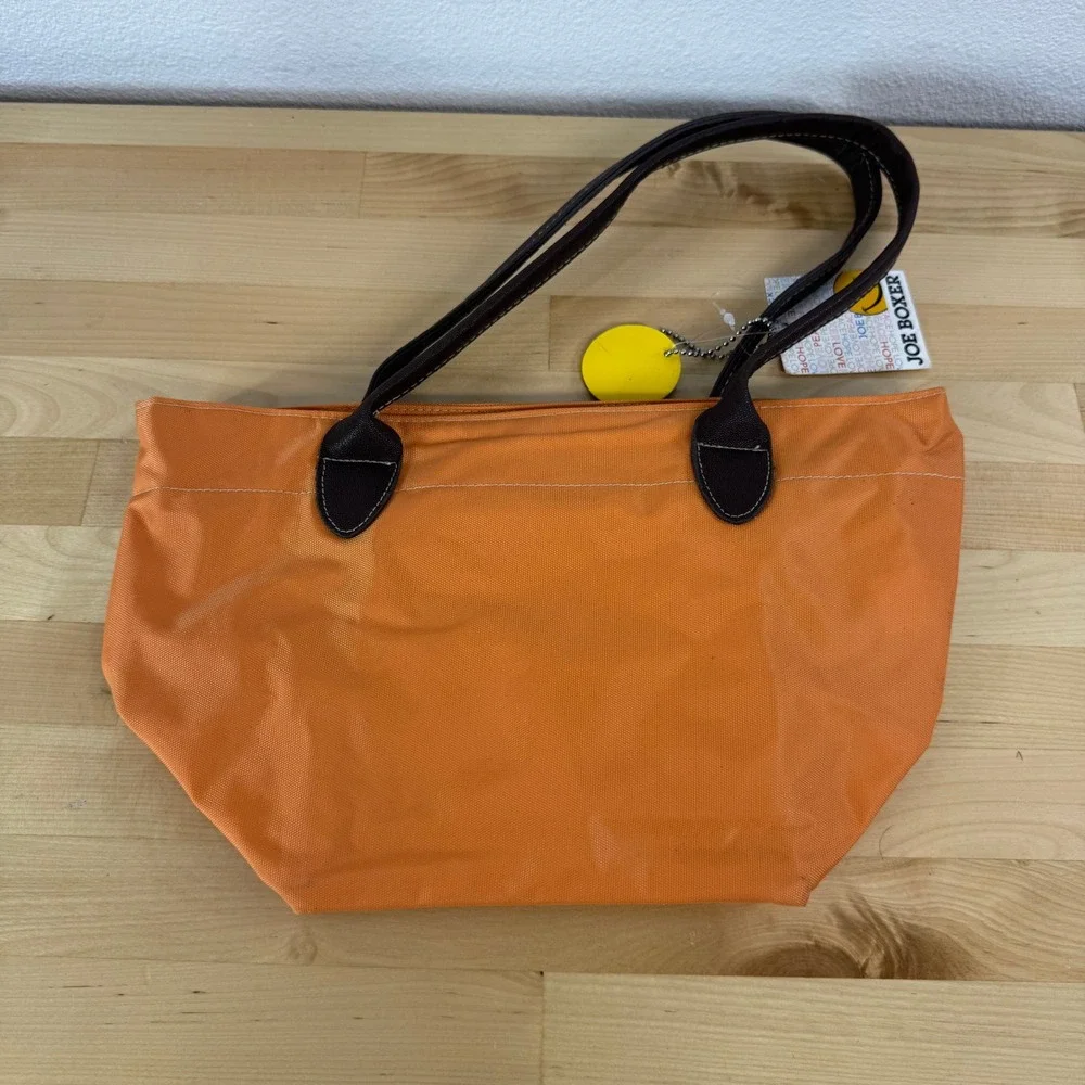 Joe Boxer Orange Nylon Tote Bag Smiley Face Winking Snap NWT Y2K Shoulder Bag